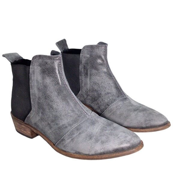 SIXTYSEVEN Anthropologie 39 Pull On Distressed Leather Ankle Boot Gored Low Heel - Picture 1 of 8